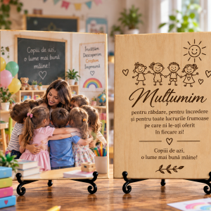 Cadou pentru educator sau educatoare – La final de grădiniță – Poză pe lemn personalizată
