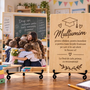 Cadou pentru învățător sau învățătoare – La final de ciclu primar – Poză pe lemn personalizată