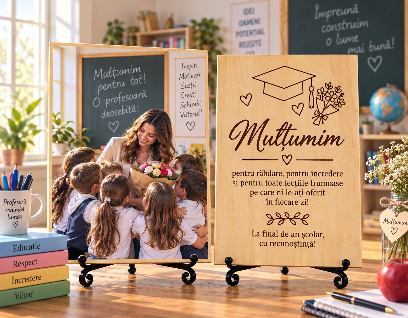 Cadou pentru profesor sau profesoară – La final de an școlar – Poză pe lemn personalizată