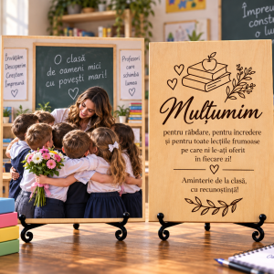 Cadou pentru profesor sau profesoară – Amintire de la clasă – Poză pe lemn personalizată