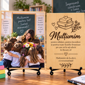 Cadou pentru profesor sau profesoară – Mulțumire de la elevi – Poză pe lemn personalizată