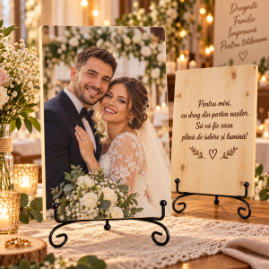 Cadou nuntă de la nași pentru miri – Poză pe lemn personalizată