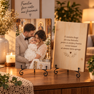 Cadou botez – Amintire de la botez – Poză pe lemn personalizată